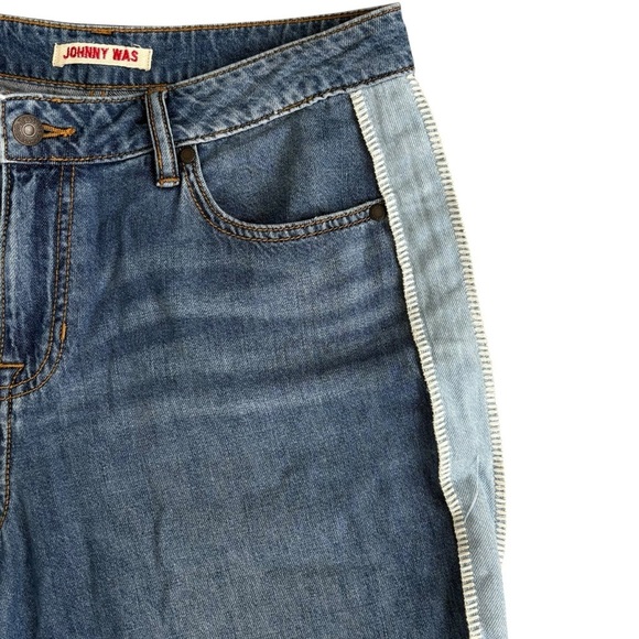 Johnny Was Blanket Stitch Wide Leg Jeans Relaxed Fit Denim Blue Size 28 - Picture 5 of 9